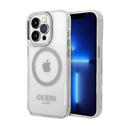 Guess Metal Outline MagSafe - Etui iPhone 14 Pro (przezroczysty / srebrny) (GUHMP14LHTRMS)