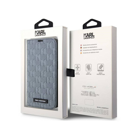 Karl Lagerfeld Booktype Saffiano Monogram - Etui iPhone 14 (Srebrny) (KLBKP14SSAKLHPG)