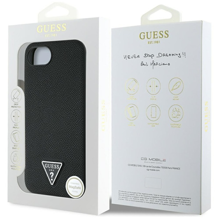 Guess Grained Triangle MagSafe - Etui do iPhone 16e (czarny) (GUHMPSE4PGTSPSK)