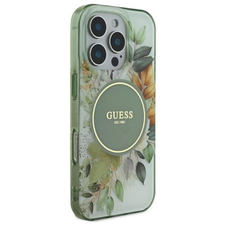 Guess IML Flower & Tonal Circle MagSafe - Etui iPhone 16 Pro (zielony) (GUHMP16LHFWBDCEN)