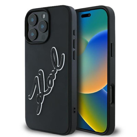 Karl Lagerfeld 3D Rubber Bicolor Signature - Etui iPhone 16 Pro (czarny) (KLHCP16L3DRKSDLK)
