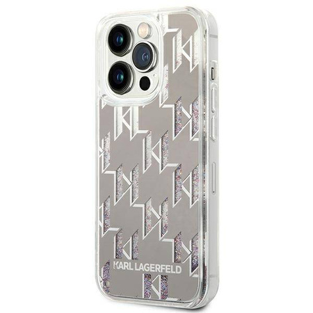 Karl Lagerfeld Monogram Liquid Glitter - Etui iPhone 14 Pro (srebrny) (KLHCP14LLMNMS)