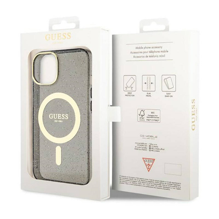 Guess Glitter Gold MagSafe - Etui iPhone 14 (Czarny) (GUHMP14SHCMCGK)