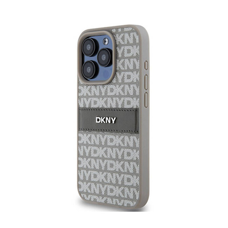 DKNY Leather Mono Stripe & Metal Logo - Etui iPhone 15 Pro Max (beżowy) (DKHCP15XPRTHSLE)