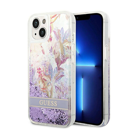 Guess Liquid Glitter Flower – Etui iPhone 14 Plus (fioletowy) (GUHCP14MLFLSU)