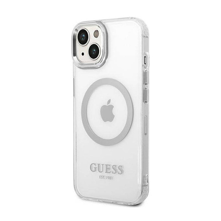 Guess Metal Outline MagSafe - Etui iPhone 14 Plus (przezroczysty / srebrny) (GUHMP14MHTRMS)