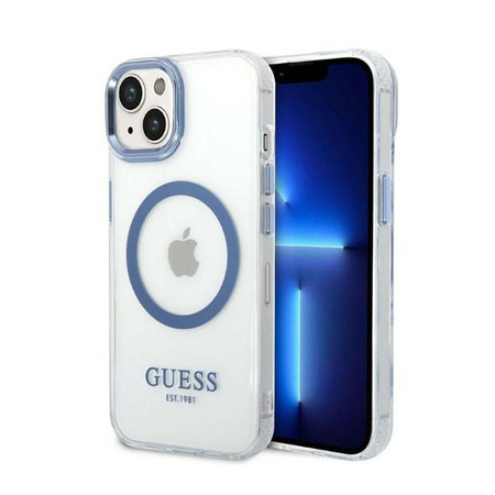 Guess Metal Outline Magsafe - Etui iPhone 14 Plus (przezroczysty / niebieski) (GUHMP14MHTRMB)