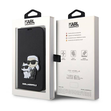 Karl Lagerfeld Booktype NFT Saffiano Karl & Choupette - Etui iPhone 14 Pro (Czarny) (KLBKP14LSANKCPK)