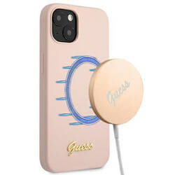 Guess Silicone Script MagSafe - Etui iPhone 13 (różowy) (GUHMP13MLSLMGLP)