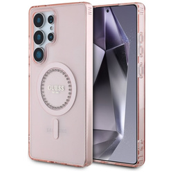 Guess Rhinestones Printed Classic Logo MagSafe - Etui do Samsung Galaxy S25 Ultra (różowy) (GUHMS25LPFTDTEP)
