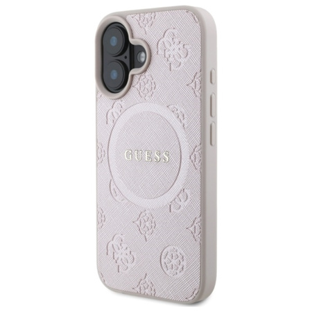 Guess Saffiano Peony Classic Logo MagSafe - Etui iPhone 16 (różowy) (GUHMP16SPSAPSMEP)