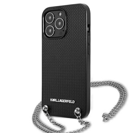 Karl Lagerfeld Leather Textured and Chain - Etui iPhone 13 Pro Max (czarny) (KLHCP13XPMK)