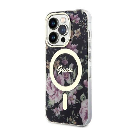 Guess Flower MagSafe - Etui iPhone 14 Pro (Czarny) (GUHMP14LHCFWSK)