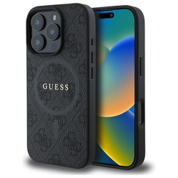 Guess 4G Ring Classic Logo MagSafe - Etui iPhone 16 Pro Max (czarny) (GUHMP16XG4GFRK)