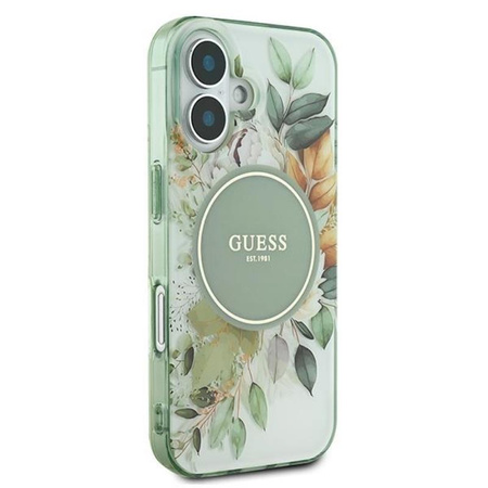 Guess IML Flower & Tonal Circle MagSafe - Etui iPhone 16 (zielony) (GUHMP16SHFWBDCEN)