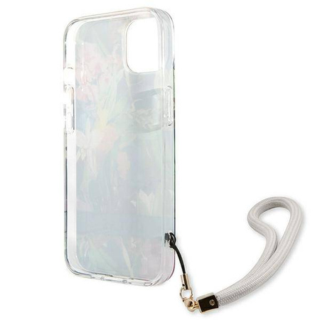 Guess Flower Cord - Etui ze smyczką iPhone 13 (Blue) (GUHCP13MHFLSB)