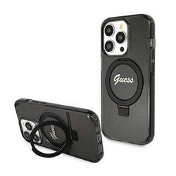 Guess Ring Stand Script Glitter MagSafe - Etui iPhone 15 Pro Max (czarny) (GUHMP15XHRSGSK)