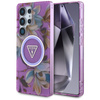 Guess Glitter Flowers Triangle Buttons MagSafe - Etui do Samsung Galaxy S25 Ultra (fioletowy) (GUHMS25LHFLPEDU)