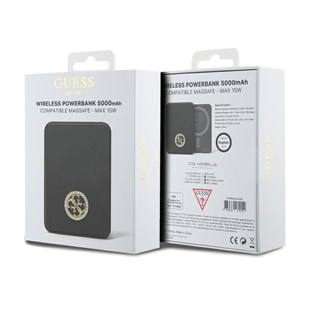 Guess 4G Strassed Metal Logo MagSafe - Power Bank indukcyjny 5000 mAh 15W MagSafe (czarny) (GUPBM5AL4DMK)
