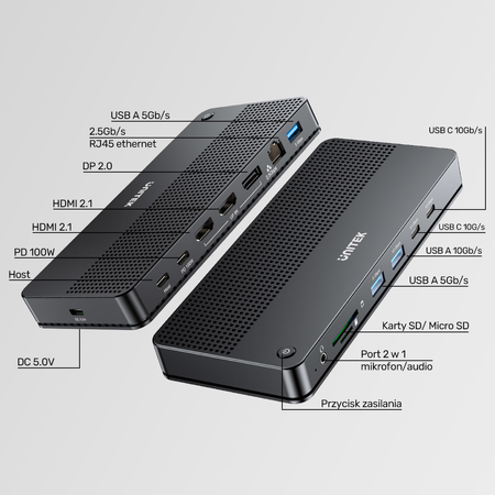 Unitek Stacja dokująca 13w1 MST HDMI DP 8K PD 100W - czarny (D1104A01)
