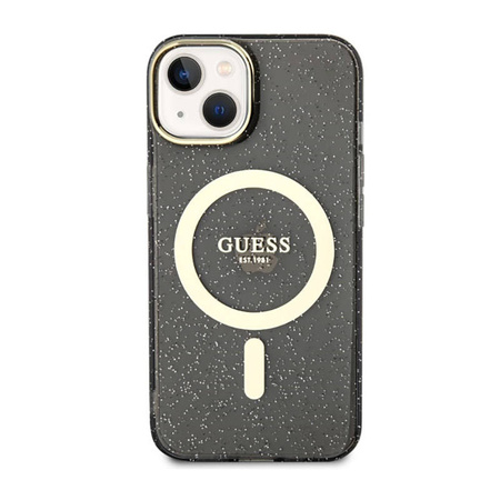 Guess Glitter Gold MagSafe - Etui iPhone 14 (Czarny) (GUHMP14SHCMCGK)