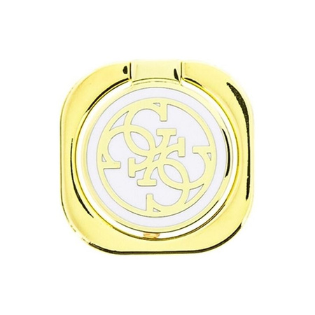 Guess Metal Ring Stand 4G - Magnetyczny uchwyt na palec do telefonu z funkcją standu (złoty/biały) (GURSEQGWH)
