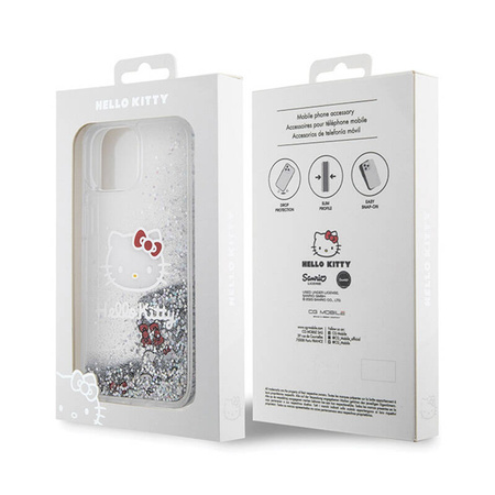 Hello Kitty Liquid Glitter Charms Kitty Head - Etui iPhone 15 (srebrny) (HKHCP15SLIKHET)
