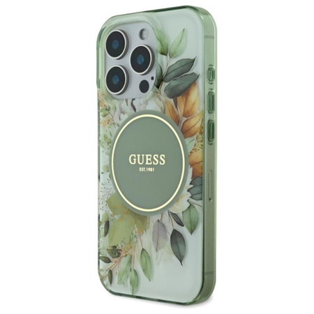 Guess IML Flower & Tonal Circle MagSafe - Etui iPhone 16 Pro (zielony) (GUHMP16LHFWBDCEN)