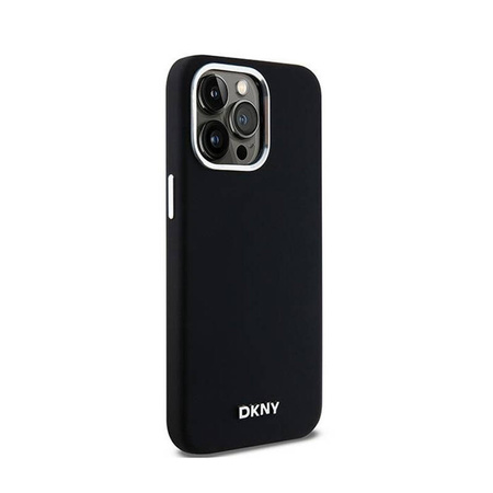 DKNY Liquid Silicone Small Metal Logo MagSafe - Etui iPhone 15 Pro Max (czarny) (DKHMP15XSMCHLK)