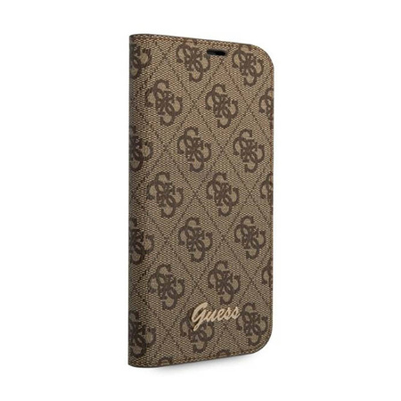 Guess 4G Metal Camera Outline Booktype Case - Etui iPhone 14 (brązowy) (GUBKP14SHG4SHW)