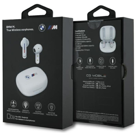 BMW Printed Logos - Słuchawki Bluetooth TWS ENC + etui ładujące (biały) (BMBEMIATP20LOH)