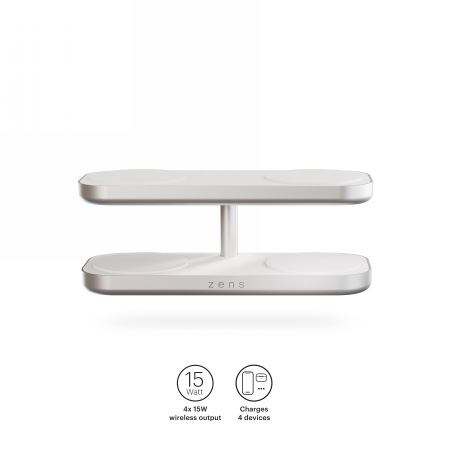ZENS Quattro Wireless Charger Pro 4 - ładowarka bezprzewodowa Qi2 do czterech urządzeń (4x15W) kompatybilna z MagSafe (white) (ZEQC01W/00)