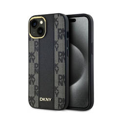 DKNY Leather Checkered Mono Pattern MagSafe - Etui iPhone 14 / 15 / 13 (czarny) (DKHMP14SPCPVSLK)
