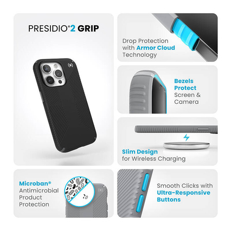 Speck Presidio2 Grip - Etui iPhone 15 Pro (Black / Slate Grey / White) (150477-3205)