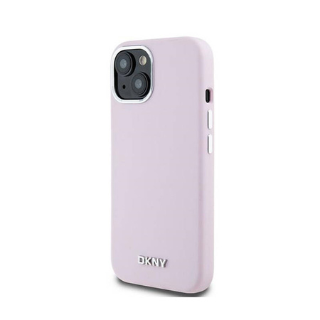 DKNY Liquid Silicone Small Metal Logo MagSafe - Etui iPhone 15 / 14 / 13 (różowy) (DKHMP15SSMCHLP)