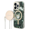 Guess Bundle Pack MagSafe IML Jungle - Zestaw etui + ładowarka MagSafe iPhone 14 Pro Max (khaki/złoty) (GUBPP14XHJEACSA)