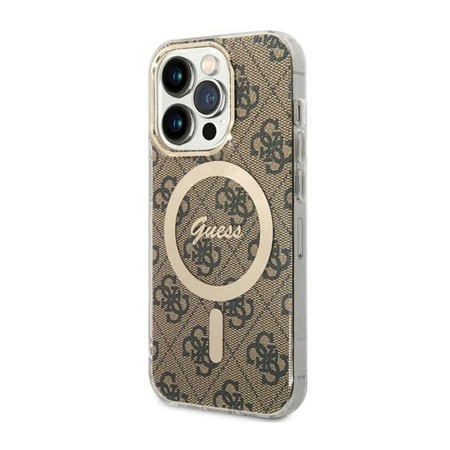 Guess 4G MagSafe - Etui iPhone 14 Pro (Brązowy) (GUHMP14LH4STW)