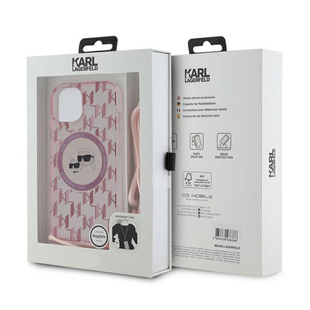 Karl Lagerfeld IML Crossbody Monogram Karl & Choupette Head MagSafe - Etui iPhone 15 / 14 / 13 (różowy) (KLHMP15SHCKCKLCP)