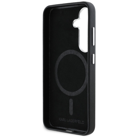 Karl Lagerfeld Saffiano Full Wrapped Elongated Metal Logo MagSafe - Etui do Samsung Galaxy S25 (czarny) (KLHMS25SPSAFWMCK)