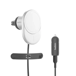 Belkin Ładowarka samochodowa 15W, magnetyczna, Qi2.0, zasilacz 20W, srebrna (WIC008BTGR-V2)