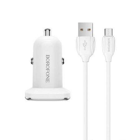 Borofone - ładowarka samochodowa USB z QC3.0 i kablem micro USB w zestawie, biały (BFO-BZ12A-M-W)