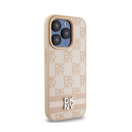 DKNY Leather Checkered Mono Pattern & Printed Stripes - Etui iPhone 15 Pro (różowy) (DKHCP15LPCPTSSP)