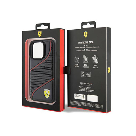 Ferrari Perforated Waves Metal Logo - Etui iPhone 15 Pro (czarny) (FEHCP15LPWAK)