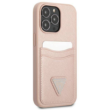 Guess Saffiano Double Card Triangle - Etui iPhone 13 Pro Max (różowy) (GUHCP13XPSATPP)