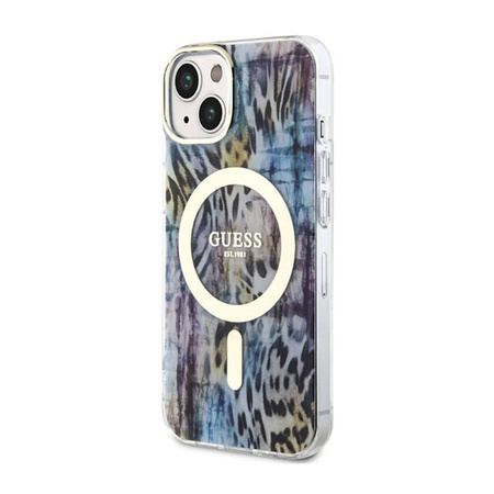 Guess Leopard MagSafe - Etui iPhone 14 (Niebieski) (GUHMP14SHLEOPWB)