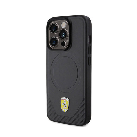 Ferrari Carbon Metal Logo MagSafe - Etui iPhone 15 Pro (czarny) (FEHMP15LPTEK)