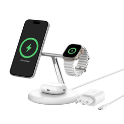 Belkin Bezprzewodowa podstawka ładująca Boost Charge Pro 3w1 Qi2 15W biała regulowana (WIZ023vfWH)