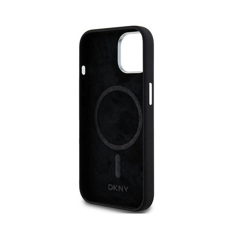 DKNY Liquid Silicone Small Metal Logo MagSafe - Etui iPhone 15 / 14 / 13 (czarny) (DKHMP15SSMCHLK)