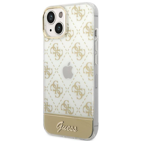 Guess 4G Stripe Script Logo Electroplated Pattern – Etui iPhone 14 Plus (złoty) (GUHCP14MHG4MHG)