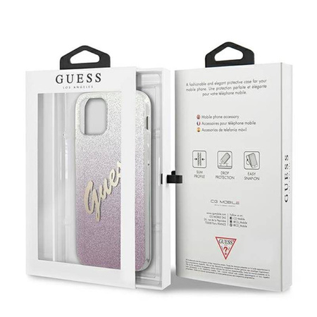 Guess Glitter Gradient Script - Etui iPhone 12 mini (różowy) (GUHCP12SPCUGLSPI)
